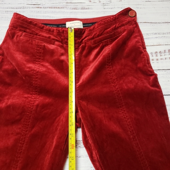 Anthropologie The Essential Slim Red High Waist Velvet pants Trousers  Size 2 - Picture 13 of 14